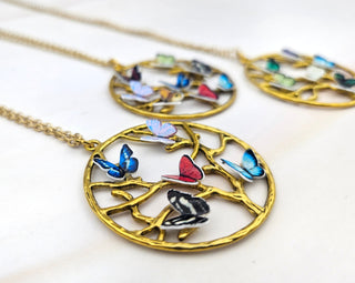 Gold Family Tree Necklace: Butterfly Birthstone Pendant, Mom Jewelry