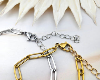 Carnelian Beaded Bracelet: Stainless Steel Paperclip Chain