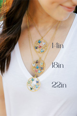 Gold Family Tree Necklace: Butterfly Birthstone Pendant, Mom Jewelry