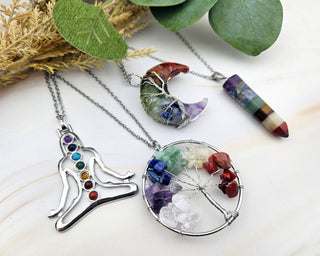 7 Chakra Stone Necklace: Stainless Steel Healing Crystal Pendant