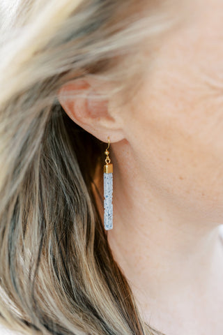 Dainty Sodalite Bar Earrings: Gold Stainless Steel, Geometric Jewelry