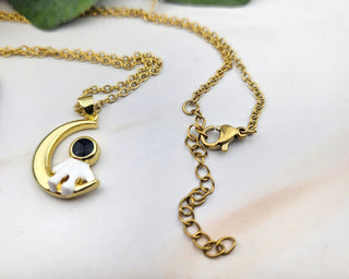 Astronaut Necklace: Gold Crescent Moon Pendant, Stainless Steel Chain