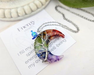 7 Chakra Stone Necklace: Stainless Steel Healing Crystal Pendant