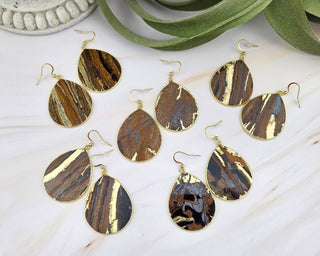 Flat Teardrop Earrings - Tigers Eye / Power