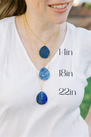 Lapis Lazuli Teardrop Pendant Necklace - Gold Stainless Steel Chain