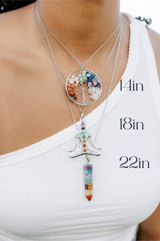 7 Chakra Stone Necklace: Stainless Steel Healing Crystal Pendant