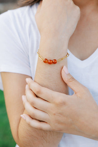 Carnelian Beaded Bracelet: Stainless Steel Paperclip Chain