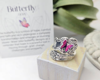 Butterfly Spoon Ring: Floral Carved Copper Thumb Ring