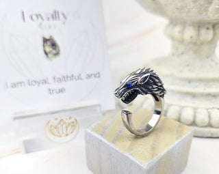 Wolf Ring: Oxidized Viking Ring with Rhinestone Eyes