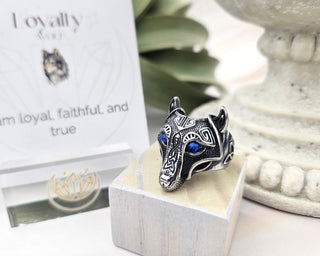 Wolf Face Ring: Viking Nordic Jewelry with Rhinestone