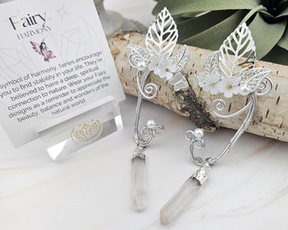 Elf Ear Cuff: Silver Wire Wrap with Quartz - No Piercing