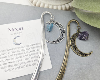 Gemstone Moon Bookmark: Celestial Silver Shepherds Hook Bookish Gift