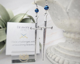 Sterling Silver Sword Earrings: Goth Witchy Birthstone Dangle