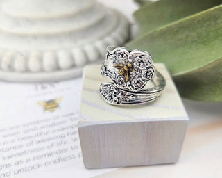 Flower Bee Spoon Ring: Bronze Bug, Floral Copper Band