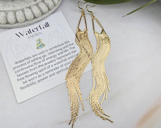 Gold Tassel Earrings: Stainless Steel Herringbone Fringe, 5in Drop