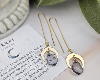 Gold Crescent Moon Threader Earrings: Dangle Charm