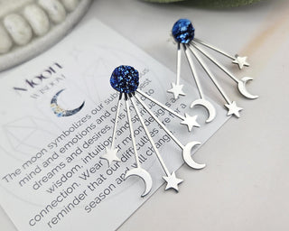 Silver Moon Star Earrings - Ear Jacket - Celestial-Inspired Space Jewelry