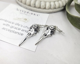 Raven Skull Witch Earrings: Silver Goth Halloween Jewelry