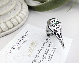 Bird Skull Viking Ring: Runes, Gothic Norse Jewelry