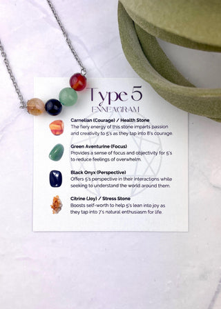 Enneagram 5 Gemstone Necklace: Stainless Steel Healing Stones