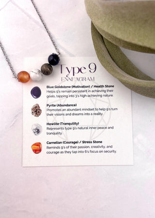 Enneagram Type 9 Gemstone Necklace: Stainless Steel Affirmation Jewelry