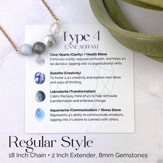 Enneagram 4 Gemstone Necklace: Stainless Steel Affirmation Jewelry