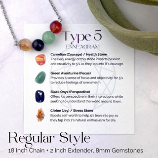 Enneagram 5 Gemstone Necklace: Stainless Steel Healing Stones