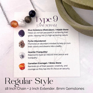 Enneagram Type 9 Gemstone Necklace: Stainless Steel Affirmation Jewelry