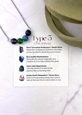 Enneagram 3 Gemstone Necklace: Stainless Steel Healing Stones