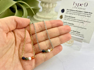 Enneagram Type 9 Gemstone Necklace: Stainless Steel Affirmation Jewelry