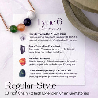 Enneagram 6 Gemstone Necklace: Stainless Steel Healing Stones