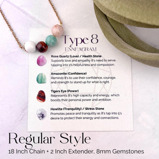 Enneagram Type 8 Gemstone Necklace: Stainless Steel Healing Jewelry