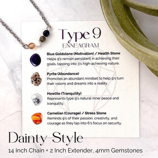 Enneagram Type 9 Gemstone Necklace: Stainless Steel Affirmation Jewelry