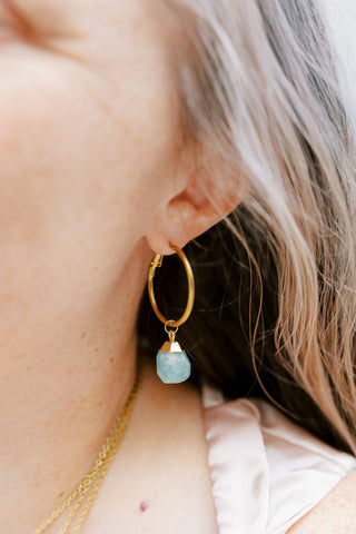 Amazonite Earrings - Leverback Dangle Hoops - Raw Crystal Gemstone Jewelry (021)