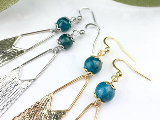 Blue Apatite Waterfall Earrings - Gemstone Boho Tassels - Elegant Manifestation Earrings