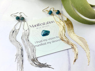 Blue Apatite Waterfall Earrings - Gemstone Boho Tassels - Elegant Manifestation Earrings