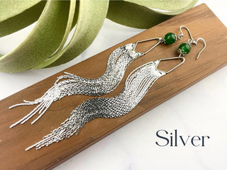 Green Jade Fringe Earrings - Meaningful Jewelry - Long Shoulder Duster Earrings