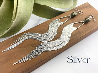 Pyrite Waterfall Earrings - Meaningful Affirmation Jewelry - Gemstone Boho Fringe Tassels
