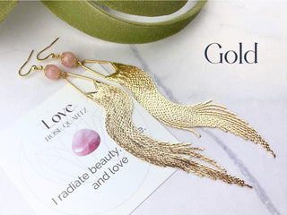 Rose Quartz Chandelier Earrings - Meaningful Gemstone Jewelry - Long Duster Tassel Earrings
