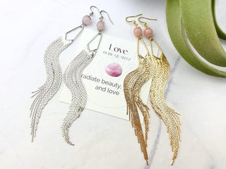 Rose Quartz Chandelier Earrings - Meaningful Gemstone Jewelry - Long Duster Tassel Earrings