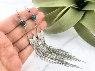 Blue Apatite Waterfall Earrings - Gemstone Boho Tassels - Elegant Manifestation Earrings