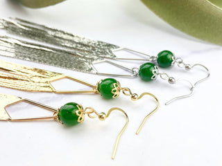Green Jade Fringe Earrings - Meaningful Jewelry - Long Shoulder Duster Earrings