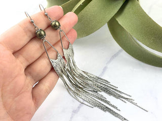 Pyrite Waterfall Earrings - Meaningful Affirmation Jewelry - Gemstone Boho Fringe Tassels