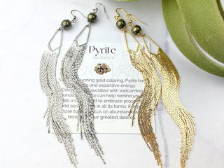 Pyrite Waterfall Earrings - Meaningful Affirmation Jewelry - Gemstone Boho Fringe Tassels