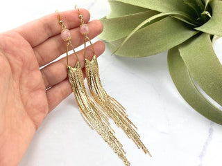 Rose Quartz Chandelier Earrings - Meaningful Gemstone Jewelry - Long Duster Tassel Earrings