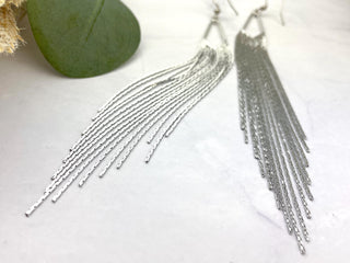 Silver Tassel Earrings: Stainless Steel Fringe, Elegant Waterfall Design
