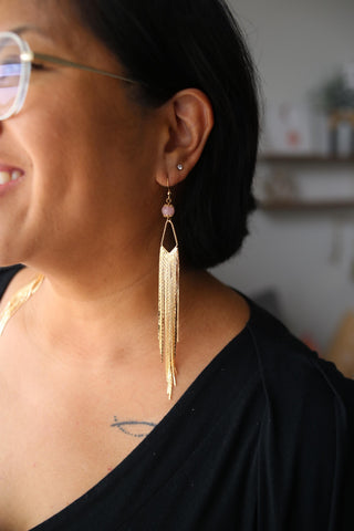 Rose Quartz Chandelier Earrings - Meaningful Gemstone Jewelry - Long Duster Tassel Earrings