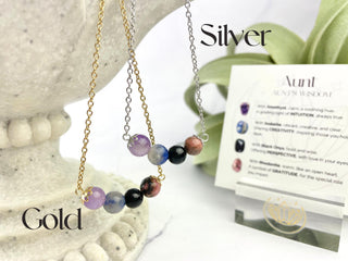 Aunt Gemstone Necklace: Amethyst, Sodalite, Onyx, Rhodonite Healing Crystals