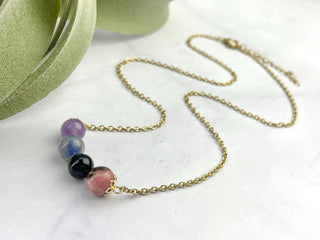 Aunt Gemstone Necklace: Amethyst, Sodalite, Onyx, Rhodonite Healing Crystals