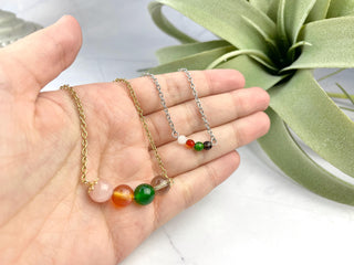 Gemstone Necklace for Mom: Rose Quartz, Carnelian, Jade, Smoky Quartz